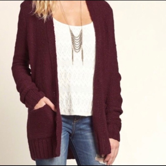 Hollister Open Cardigan - Burgundy  / Wine - Picture 9 of 9